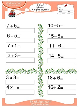 Çocuklar İçin toplam işlemi yaprak testleri 